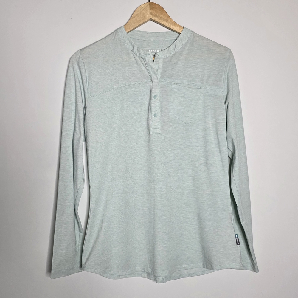 Simms Women's light green stretchy snap collar casual top Size medium